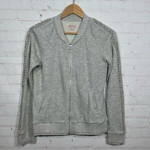 Juicy Couture Sweatshirt Womens Small Gray Full Zip Rhinestones Diamond Pearls